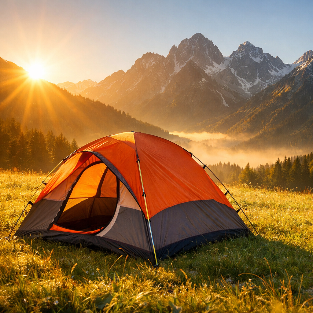 Tent pitched in direct sun, fully exposed